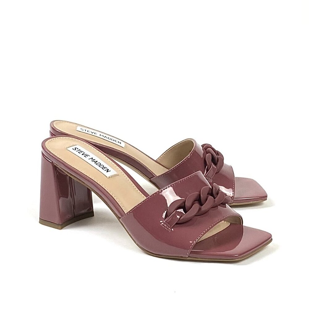 New Steve Madden Rego Mauve Patent Block Heel Slide Sandal 6.5
